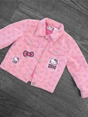 Hello Kitty Little Girls Size 3T Pink Denim Jacket Patches Pink Bows